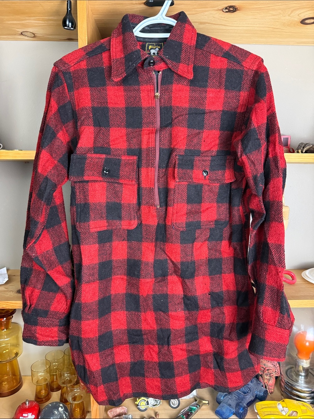 Vintage Wool Plaid Sweater Zip Up